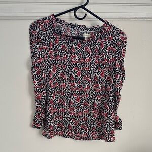Max Studio Red and Black Floral Blouse